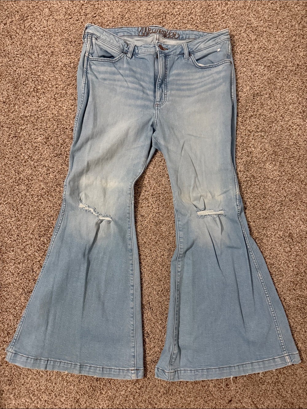 Wrangler Light Blue Women's Flare Jeans with Knee Rips